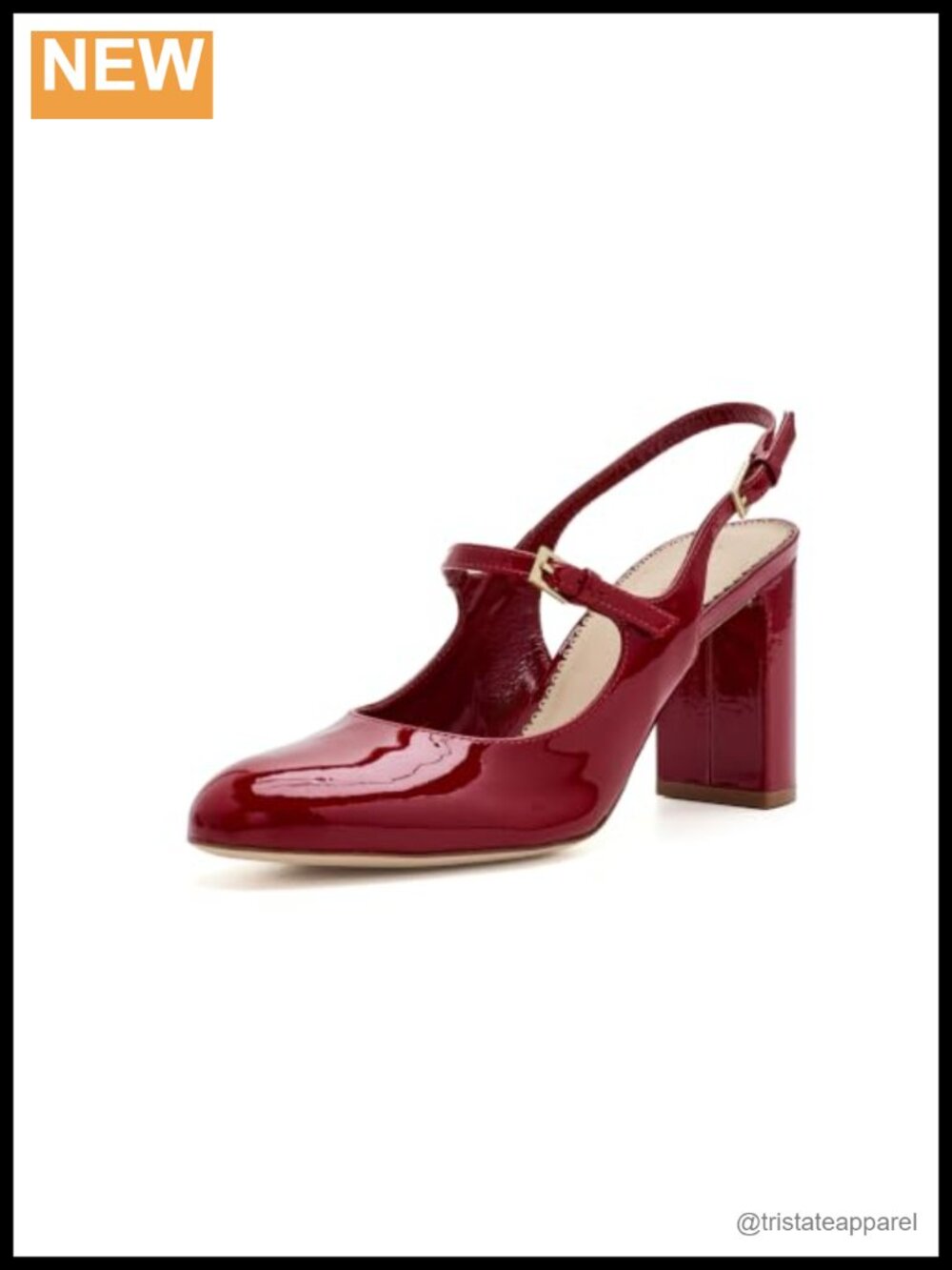 Lola Patent Leather Slingback Heels Block Heel Buckle